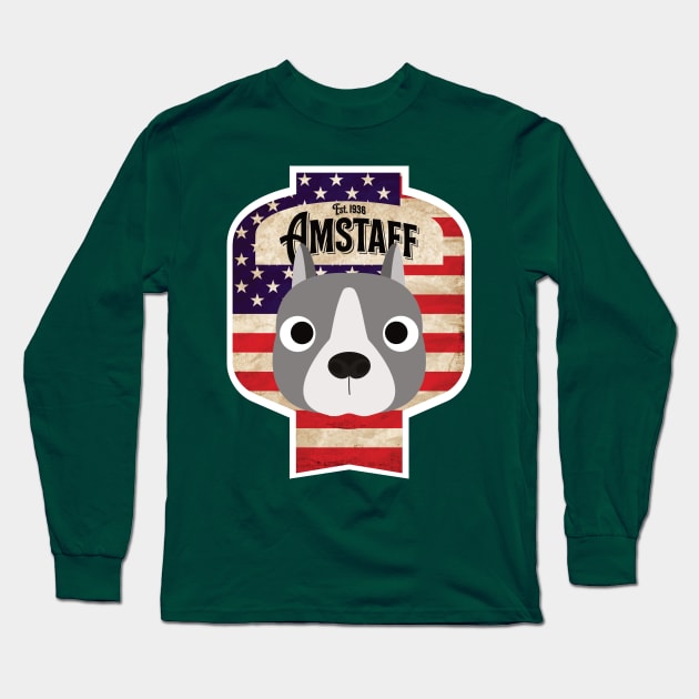 American Staffordshire Terrier - Distressed Union Jack Amstaff Beer Label Design Long Sleeve T-Shirt by DoggyStyles